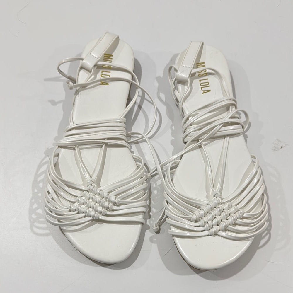 Miss Lola White Braided Sandals